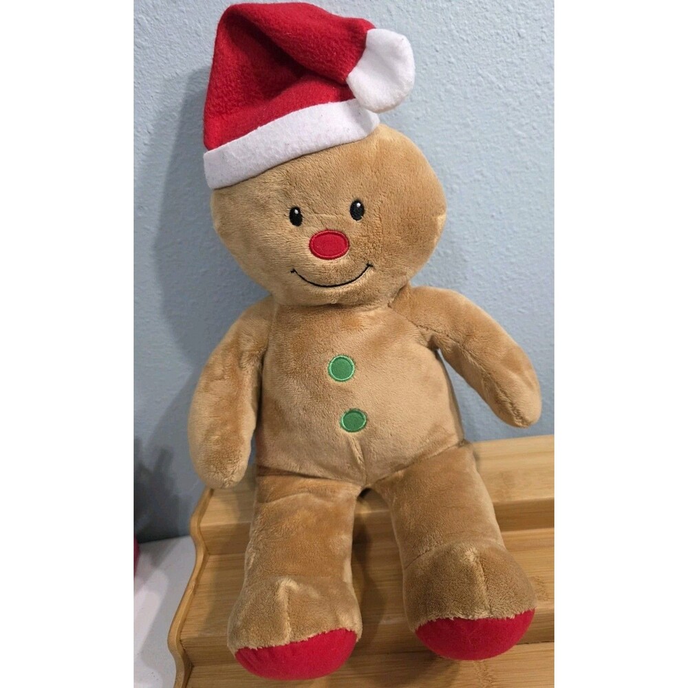 Build A Bear Gingerbread Boy Man 14" Christmas Plush BAB Doll Santa Hat 2017